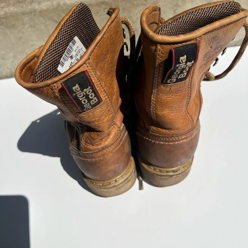 Georgia Boot Tan Leather Work Boots with Black and Red Label